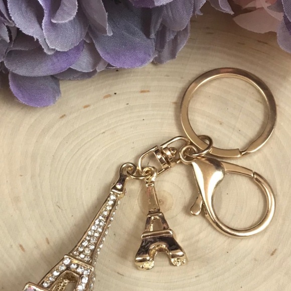 Gold and Silver Crystal Eiffel Tower Keychain Charm - Picture 11 of 16